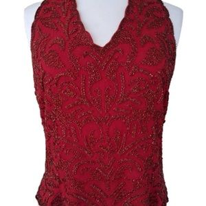 Beaded Top Maroon Sleeveless Embellished Top
